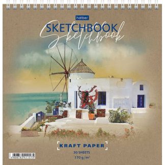 "Premium" Блокнот SketchBook 30л А5ф 200х200мм КРАФТ 170г/кв.м без линовки жесткая подложка на гребн