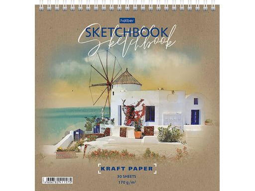 "Premium" Блокнот SketchBook 30л А5ф 200х200мм КРАФТ 170г/кв.м без линовки жесткая подложка на гребн