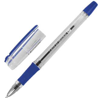 Ручка шариковая масляная с грипом BRAUBERG "i-Rite GT", СИНЯЯ, корпус прозрачный, узел 0,7мм, 143300