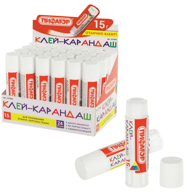 Клей-карандаш ПИФАГОР 15 г, 227609, шт