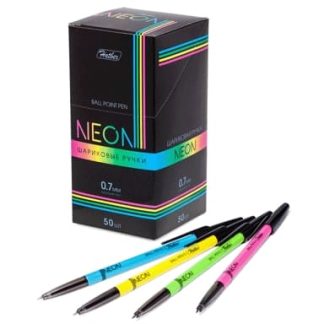 РУЧКА Hatber шариковая NEON Синяя 0,7мм с колпачком и клипом-Ассорти- чернила на масл.основе 043608