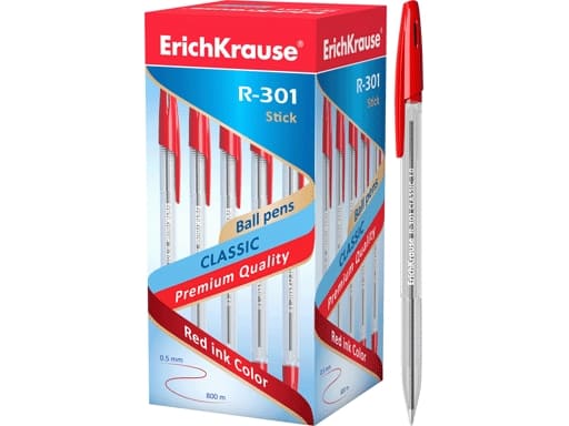 Ручка шариковая красная ErichKrause® R-301 Classic Stick 1.0, 43186