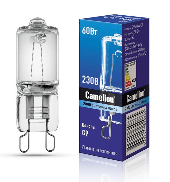 Лампа галогенная Camelion JCD G9 220V 60W прозрачная