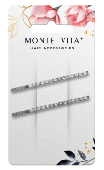 Невидимки для волос НАБОР 2 шт, 5,5 см, со стразами, серебристый MONTE VITA 457098