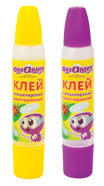 Клей канцелярский двусторонний ЮНЛАНДИЯ, 30мл, с узким и широким аппликаторами, 227536