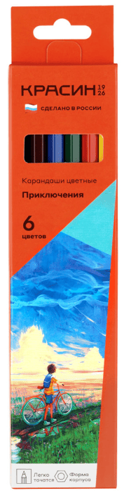 Карандаши цветные Красин "Приключения", 06цв., шестигран., заточен., картон, европодвес