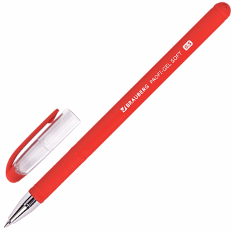 Ручка гелевая красная BRAUBERG Profi-Gel SOFT, прорезиненный корпус, линия 0,4мм,144131