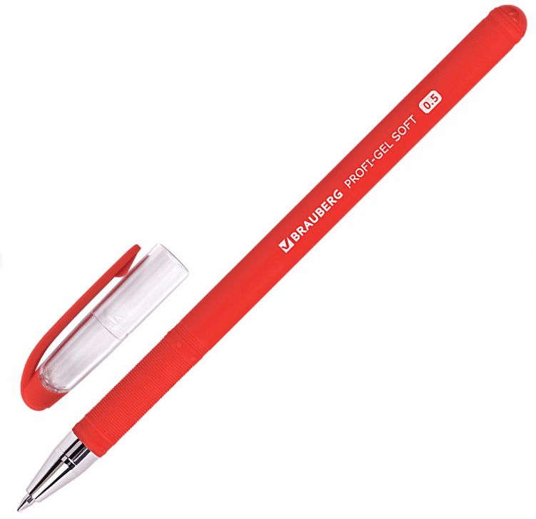 Ручка гелевая красная BRAUBERG Profi-Gel SOFT, прорезиненный корпус, линия 0,4мм,144131