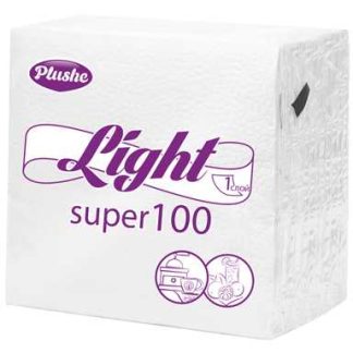 Салфетка Бумажная 22,5*22,5 Plushe Light Super 100, 1 слой, 75 листов, сплошное, 20 в уп. (Белый)