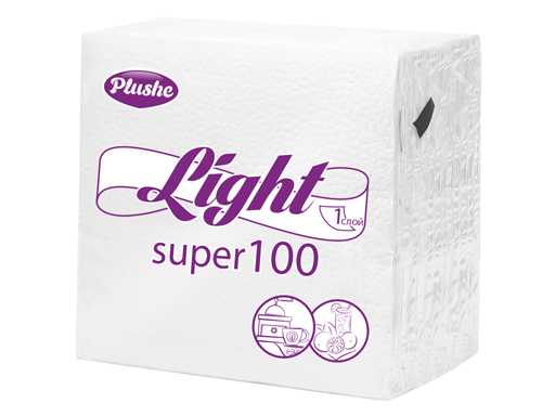 Салфетка Бумажная 22,5*22,5 Plushe Light Super 100, 1 слой, 75 листов, сплошное, 20 в уп. (Белый)