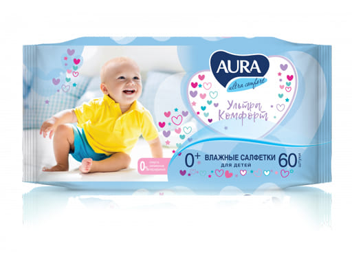 AURA ULTRA COMFORT Влажные салфетки для детей 60шт КК/24