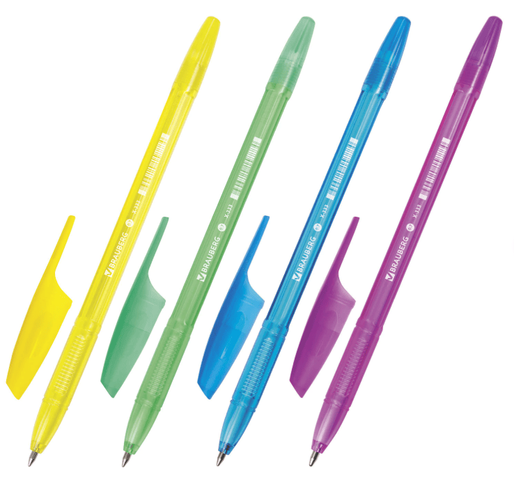 Ручка шариковая BRAUBERG X-333 NEON, СИНЯЯ, корпус тонированный ассорти, 0,7мм, линия 0,35мм, 142829