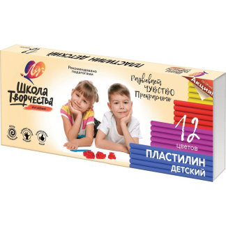 Пластилин детский ЛУЧ "Школа творчества", 12цв., 240г, стек, картонная упаковка, 29С 1763-08