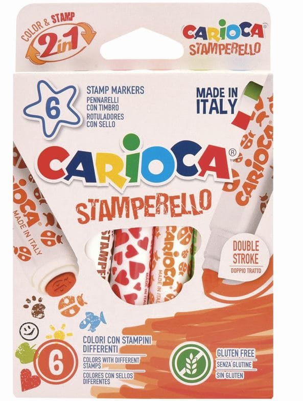 Фломастеры-штампы двусторонние CARIOCA (Италия) "Stamperello", 6 цветов, смываемые, 42279