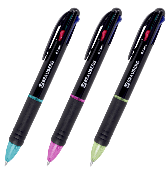 Ручка многоцветная шариковая автоматическая MULTICOLOR 4 ЦВЕТА, узел 0,7 мм, BRAUBERG, 143936