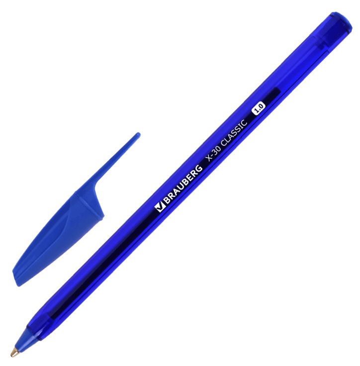 Ручка шариковая BRAUBERG X-30 CLASSIC, СИНЯЯ, мягкое письмо, узел 1мм, линия 0,5мм, 144331, шт