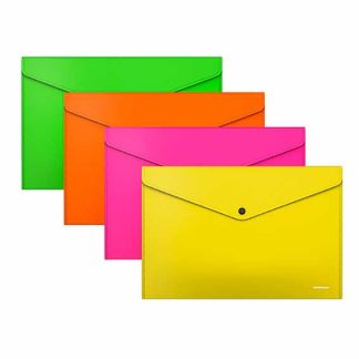 Папка-конверт на кнопке пластиковая ErichKrause® Glossy Neon, полупрозрачная, Travel, ассорти 50304