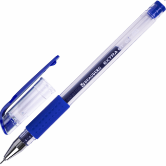 Ручка гелевая синяя с грипом BRAUBERG "EXTRA GT NEEDLE", игольч.узел 0,5 мм, линия 0,35 мм, 143916