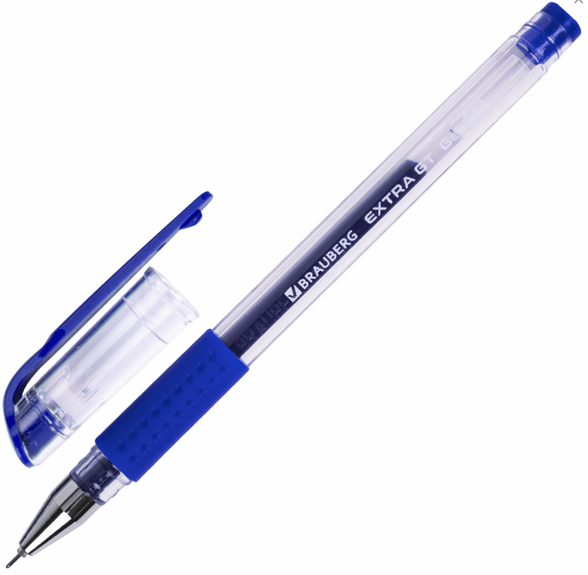 Ручка гелевая синяя с грипом BRAUBERG "EXTRA GT NEEDLE", игольч.узел 0,5 мм, линия 0,35 мм, 143916