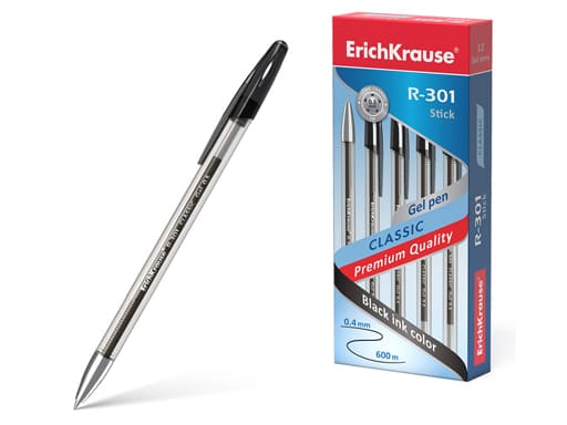 Ручка гелевая ErichKrause® R-301 Classic Gel Stick 0.5, цвет чернил черный (в коробке по 12 шт)53347