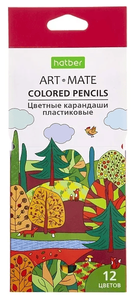 Карандаши 12цв, Hatber, пластик, заточ, шестигр, коробка, европодвес 7464021