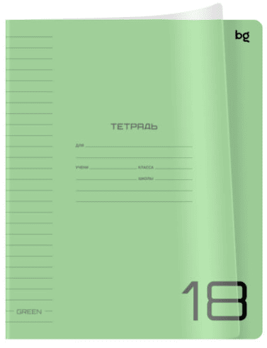 Тетрадь 18 лин BG «UniTone. Green» пластиковая прозрачная обложка зеленая 08934