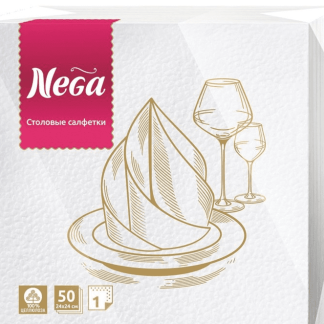 Салфетки бумажные Nega 24x24 см белые 1-слойные 50 штук в упаковке