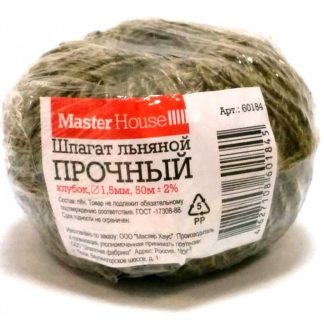 Шпагат льняной 50м "Прочный" 1мм, 41гр, арт.60184 Master House