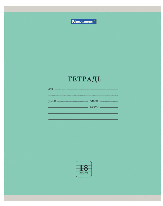 Тетрадь 18л. BRAUBERG ЭКО линия, обложка картон, 170г/м2, ЗЕЛЕНАЯ ПАСТЕЛЬНАЯ, 105677