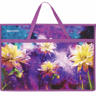 Папка для рисунков и чертежей с ручками BRAUBERG А3, пластик, молния сверху, Flowers, 270146