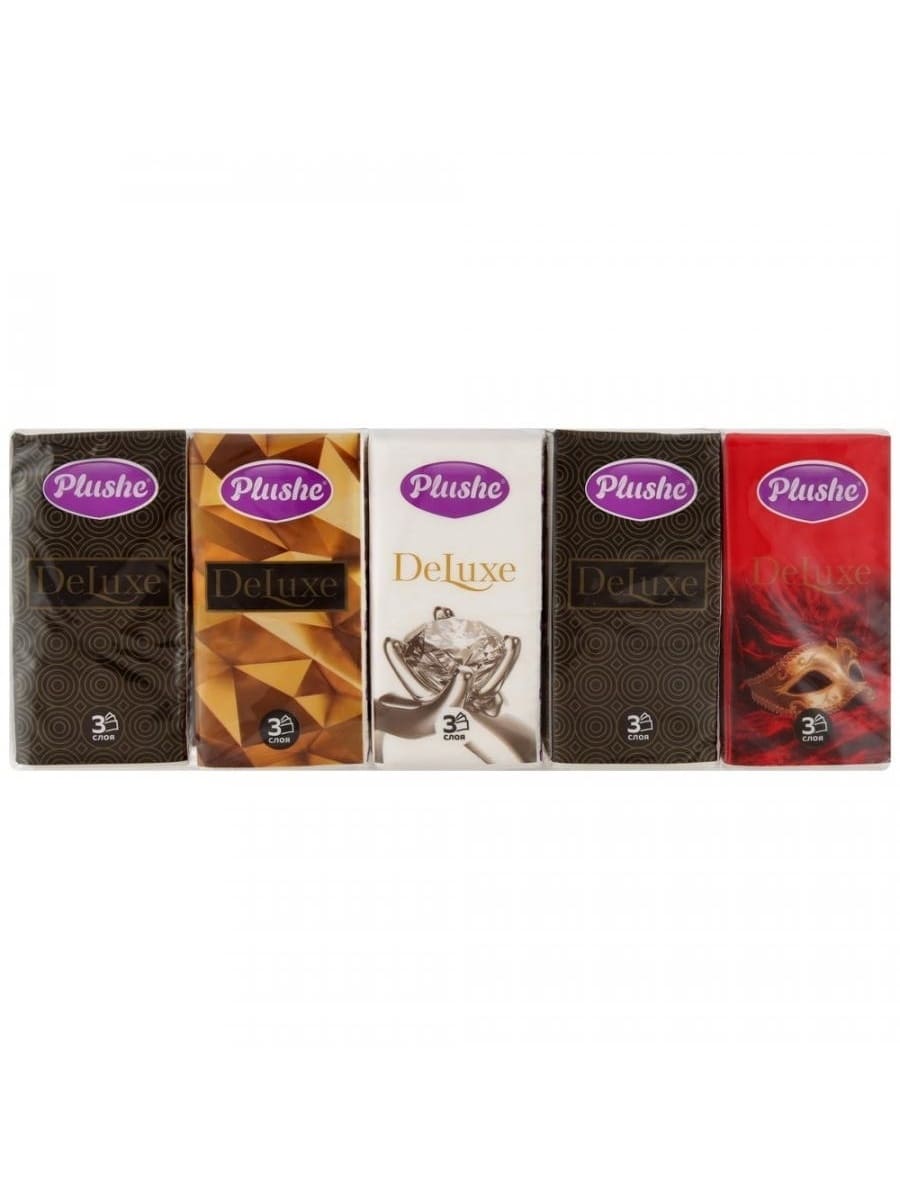 Платочки бумажные Plushe Deluxe Standar, 3 слоя, 10 лист, 10 в упак