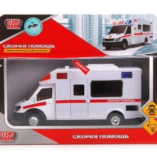 244952 МОДЕЛЬ"ТЕХНОПАРК"МЕТАЛЛ.ИНЕРЦ.СКОРАЯ ПОМОЩЬ,17СМ,СВЕТ+ЗВУК,ОТКР.ДВЕРИ В КОР.1022S-R в к.48шт