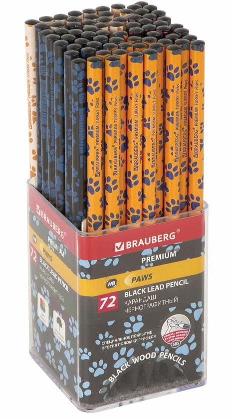 Карандаш чернографитный BRAUBERG PREMIUM TURKEY, 1 шт, "Paws", НВ, ассорти, дисплей, 181566