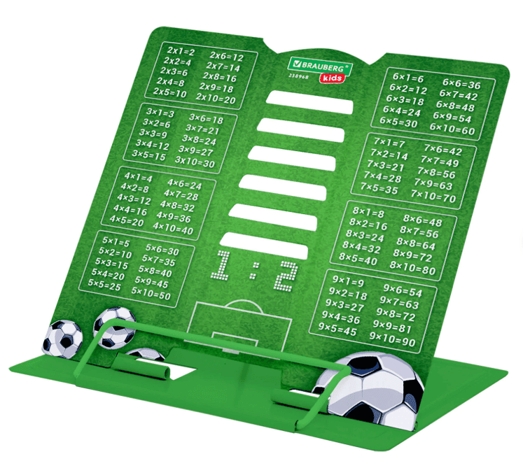 Подставка для книг и учебников BRAUBERG KIDS mini "Football" с таблицей умножения, металл, 238968