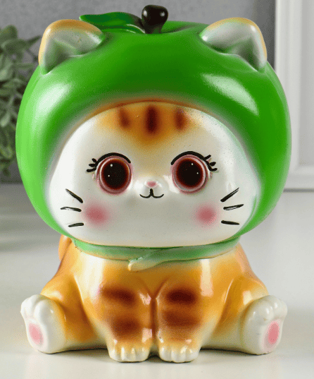 Копилка "Кот в костюме яблоко"зелёный, 21х17х17 см 10927573