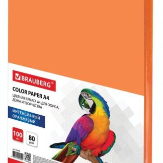 Бумага цветная BRAUBERG, А4, 80г/м, 100 л, интенсив, оранжевая, для офисной техники, 112452