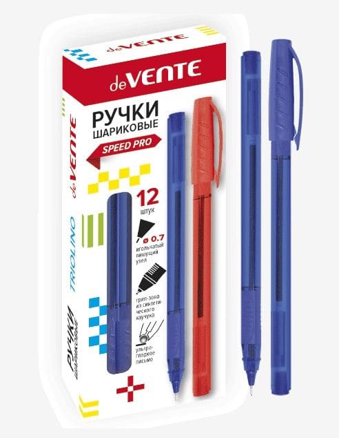 Ручка шариковая синяя масляная «deVENTE. Triolino Translucent» 5073842, игольчатый пишущий узел 0,7м
