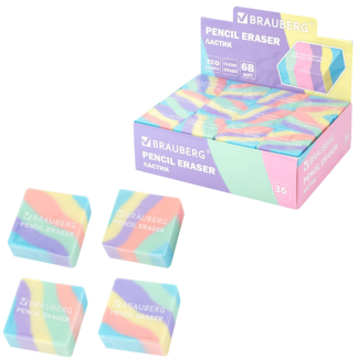 Ластик BRAUBERG "PASTEL", 34х34х14 мм, квадратный, экологичный ПВХ, ассорти, 273210, шт