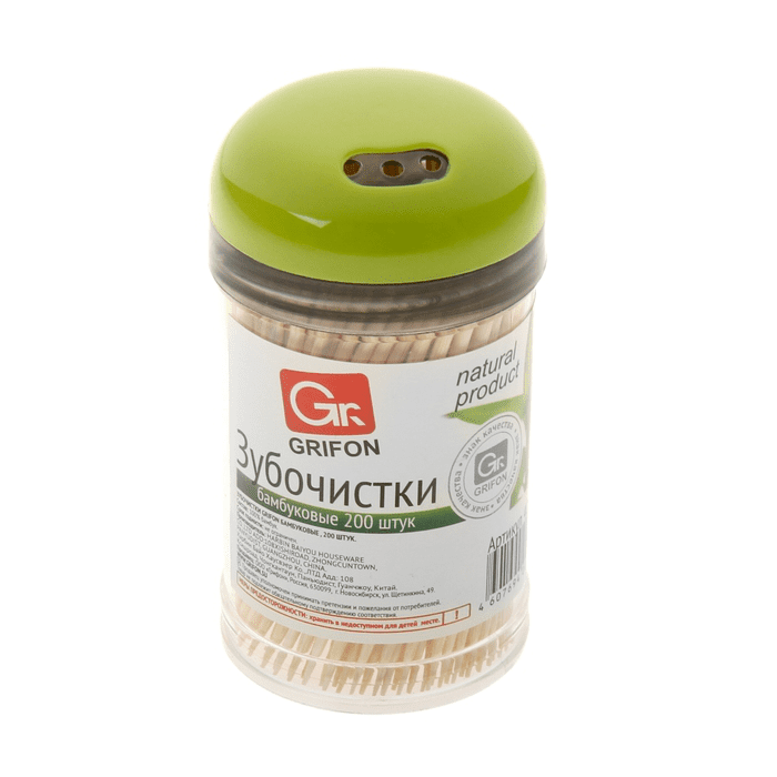 Зубочистки в баночке 200шт (кратно 24) береза, 400-003 GRIFON, шт