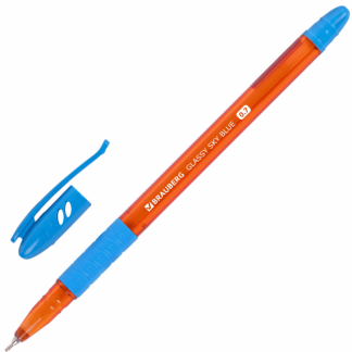 Ручка шариковая масляная с грипом BRAUBERG GLASSY SKY BLUE, СВЕТЛО-СИНЯЯ, линия 0,35мм,144107