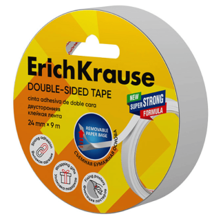 Двусторонняя клейкая лента ErichKrause, прозрачная, 24ммх9м (в пленке по 1 шт.), шт
