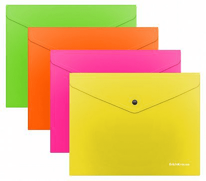 Папка на кнопке А5 ErichKrause® Glossy Neon 50305 полупрозр. ассорти