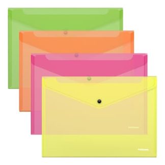 Папка-конверт на кнопке пластиковая ErichKrause® Fizzy Neon, A4, полупрозрачный, ассорти 47044