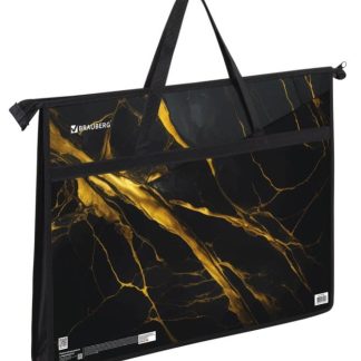 Папка для рисунков и чертежей с ручками BRAUBERG А3,пластик,молния сверху, Black&gold marble, 272232