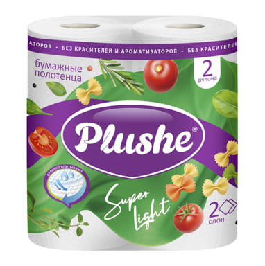 Полотенце Бумажное ПБ Plushe Super Light 2 слоя, 2 рулона.* 10 метров, белый, 12 в упаковке