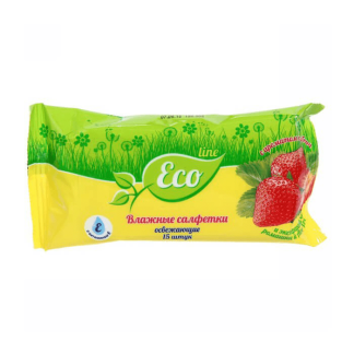 Влажные салфетки ECO LINE Клубника/Ромашка 15шт/уп