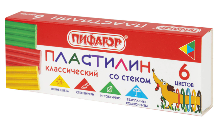 Пластилин классический ПИФАГОР "Веселая такса", 6 цветов, 90 г, СО СТЕКОМ, 106674, шт