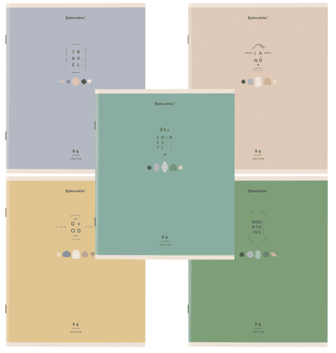 Тетрадь А5 96л. BRAUBERG скоба, линия, обложка картон, Natural (микс в спайке), 404440