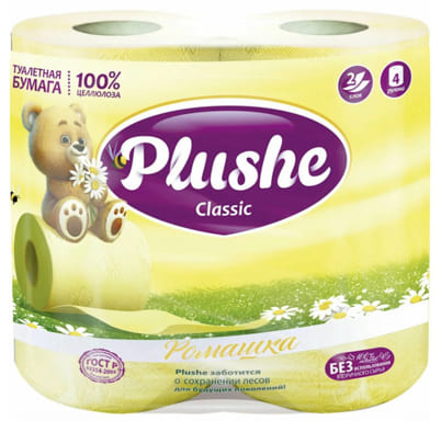Туалетная Бумага Plushe Classic"Ромашка" 4 рулона*18 метров, 2 слоя, 12 в упаковке, шт