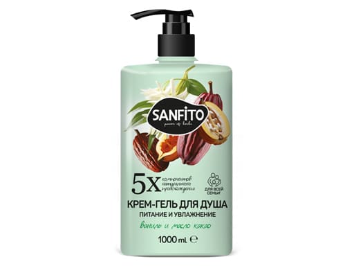 SAHFITO Крем гель для душа .Ваниль и масло како .питание и увлажнение 1л 25467, шт